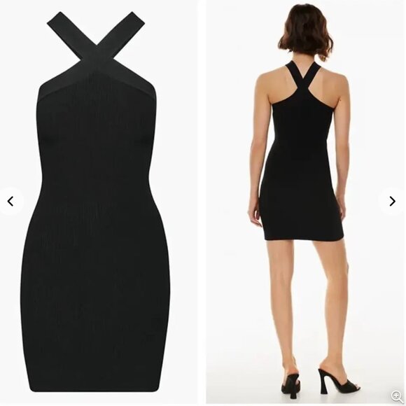 Aritzia Babaton Sculpt Knit Criss Cross Halter Neck Dress Black (XS) - Picture 4 of 4